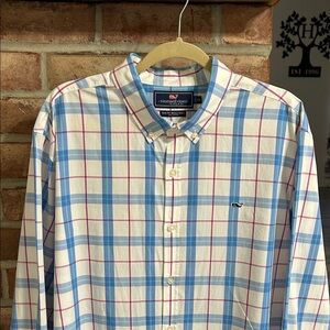 Vineyard Vines Men's Checkered Shirt in Blue and Pink